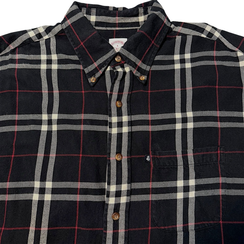 Brooks Brothers 346 Cotton Black Red Plaid Long Sleeve Flannel Button Down L